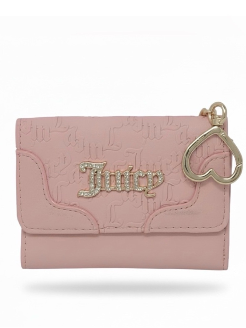 Juicy Couture Light Pink Rhinestone Logo Wallet with Gold Heart Charm